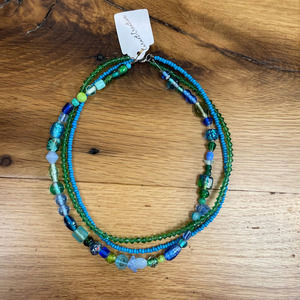Vintage Boho Multi-Strand Beaded Blue Green Summer Necklace